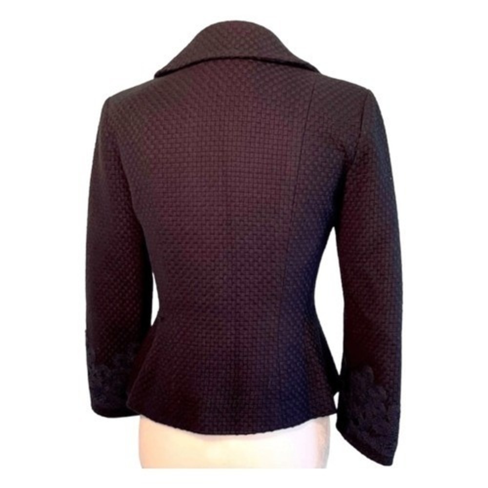 Nanette Lepore Lace Embroidered Tweed Blazer Navy Blue Embellishment Fitted 0 - Picture 3 of 11
